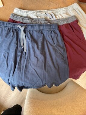 BURLEBO Men's Athletic Pull-On Shorts in Blue, Burgundy, and Light Gray - 3-Pack